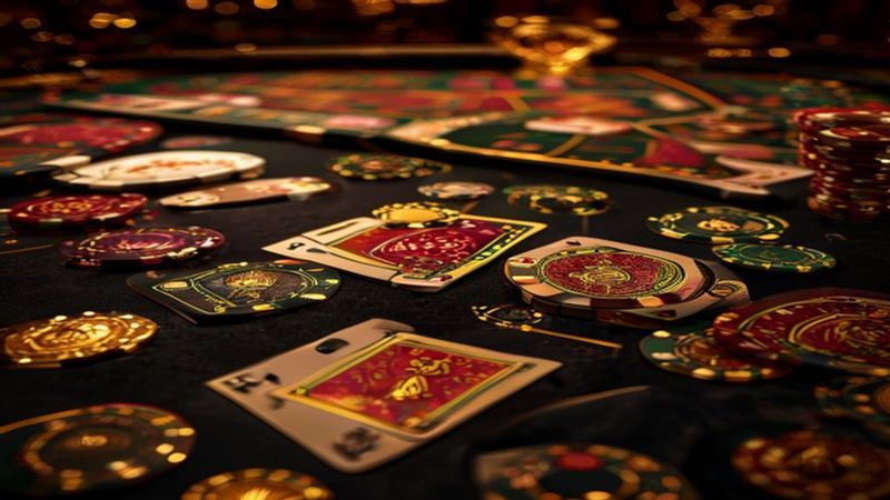 Bàn baccarat với các lá bài của cửa Con và cửa Cái